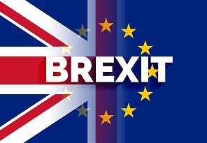 uk and eu flag with brexit text